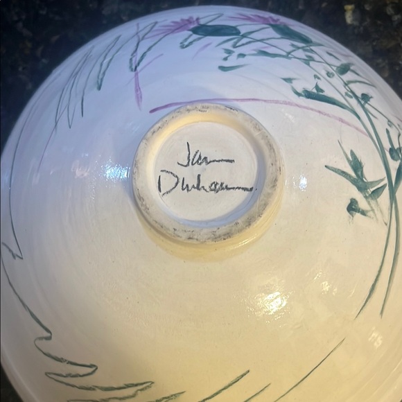 White and Pink Ceramic Art Plate with Floral Design - Picture 2 of 5